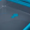 A close-up view of the interior of a blue and gray foldable laundry basket, showing a blue drain plug. Náhľad obrázku produktu
