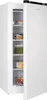 A white upright freezer with its door open, showing multiple transparent drawers stocked with food items like packaged meals and frozen vegetables. Produktbild-Vorschau