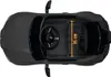 Top-down view of a black electric toy car interior, showing the seat and steering wheel. Anteprima dell’immagine prodotto