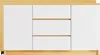 A white and wood-colored cabinet with drawers and doors, presented against a white background. Produktbild-Vorschau