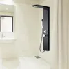 A modern bathroom with a black shower panel, sink, and mirror. Náhľad obrázku produktu