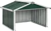 A green and gray metal shed for a lawnmower, shown from the front. Náhľad obrázku produktu