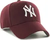 A maroon baseball cap with a white 'NY' logo is shown against a white background. Produktbild-Vorschau