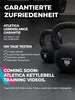 Two black kettlebells are shown in a gym setting, with promotional text overlayed. Produktbild-Vorschau