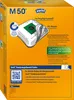 The back of an orange cardboard box for Swirl M 50 vacuum cleaner bags. Produktbild-Vorschau