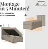 An instructional image showing the assembly steps for a bed frame. Produktbild-Vorschau