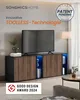 A modern TV stand with integrated lighting and a TV on top. Náhled obrázku produktu