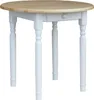 A round dining table with a wooden top and white legs, shown from a front-facing angle against a white background. Anteprima dell’immagine prodotto
