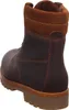A close-up, rear-facing view of a brown leather boot with a tan suede collar. Anteprima dell’immagine prodotto