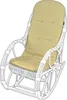 A white wicker rocking chair with a beige cushion, isolated on a white background. Produktbild-Vorschau