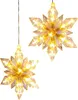 Two illuminated snowflake-shaped lights hanging against a white background. Produktbild-Vorschau