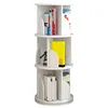 A white, three-tiered rotating bookshelf filled with books and a decorative item. Produktbild-Vorschau