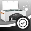 A high-temperature sterilizer with its lid open, showing surgical instruments inside. A checkmark icon is overlaid on the right side. Voir les images du produit