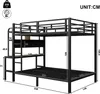 A diagram of a black metal bunk bed with dimensions labeled. Náhled obrázku produktu