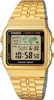 A close-up, front-facing studio shot of a gold-colored Casio Vintage digital watch with a metal band, displayed against a white background. Produktbild-Vorschau