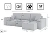 A diagram of a sectional sofa with dimensions and feature icons. Produktbild-Vorschau