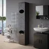 A modern bathroom with a tall cabinet, sink, and vanity. Produktbild-Vorschau