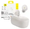 The image shows the packaging and contents of a pair of white Baseus Bowie E18 true wireless stereo earbuds. Anteprima dell’immagine prodotto