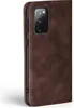 A close-up side view of a brown flip phone case for a Samsung Galaxy S20 FE. Produktbild-Vorschau