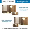 Comparison of a no-strobe bulb versus a high-frequency stroboscopic bulb, demonstrated using phone camera captures. Produktbild-Vorschau
