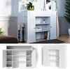 A white fireplace surround with shelves, shown from different angles and with the doors open. Náhled obrázku produktu