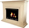 A cream-colored ethanol fireplace with a black grate and visible flames. Voir les images du produit