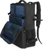A black backpack with blue interior lining is shown from the front with one of its compartments open. Produktbild-Vorschau