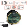 A product shot of a string of LED lights on a spool, with various feature icons and text overlays. Produktbild-Vorschau