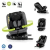 A collage of images showing a car seat from different angles and demonstrating its features.