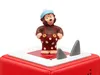 A toy monkey figurine standing on a red and white cube with two gray shark fins. Produktbild-Vorschau