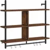 Wandregal 3 Ebenen mit Haken 105x24x94 cm Holz Metall Produktbild-Vorschau 3