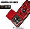 A red phone case with a camera lens protector and a ring holder, shown at an angle. Produktbild-Vorschau