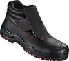 A black work boot with red stitching and a red sole, shown from a side angle on a white background. Voir les images du produit