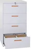 A white filing cabinet with four drawers, one of which is open and contains files. Produktbild-Vorschau