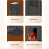 A collage of four close-up images showcasing different features of a black ceramic heater, with descriptive text labels below each image. Náhľad obrázku produktu