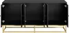 A black sideboard with open doors on a gold metal frame, shown from the front. Voir les images du produit