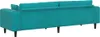 The back view of a turquoise sofa with cushions and black legs, isolated on a white background. Produktbild-Vorschau
