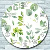 Wanduhr aus Glas Rund fi 30 Aquarellblätter grün Quarz Deko Produktbild-Vorschau 1