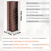 A tall, rotating bookshelf with multiple shelves, accompanied by a list of included hardware and product specifications. Náhľad obrázku produktu