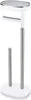 A white and silver toilet paper stand with a shelf on top. Voir les images du produit