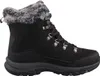 A black winter boot with gray fur trim. Voir les images du produit