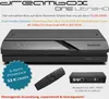 A marketing image for a Dreambox One Ultra HD receiver, showcasing the product, its remote, and rear ports, along with feature callouts. Produktbild-Vorschau