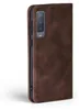 A brown leather flip case for a smartphone, shown from the side. Produktbild-Vorschau