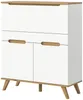 A white and wood secretary desk with angled legs, shown against a white background. Produktbild-Vorschau