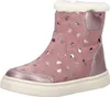 A single pink boot with silver heart patterns and white fur trim is shown against a white background. Produktbild-Vorschau