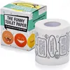 A roll of toilet paper and its packaging are shown. The packaging has cartoonish faces and text. The toilet paper roll itself has printed text and images in speech bubbles. Produktbild-Vorschau