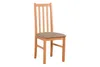 A single wooden dining chair with a tan upholstered seat is shown against a white background. Produktbild-Vorschau