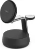 A black and silver 3-in-1 charging station for electronic devices, shown on a white background. Produktbild-Vorschau