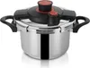 A stainless steel pressure cooker with black and red accents is shown against a white background. Náhľad obrázku produktu
