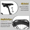Close-up views of a bicycle seat and rear rack with descriptive text. Produktbild-Vorschau